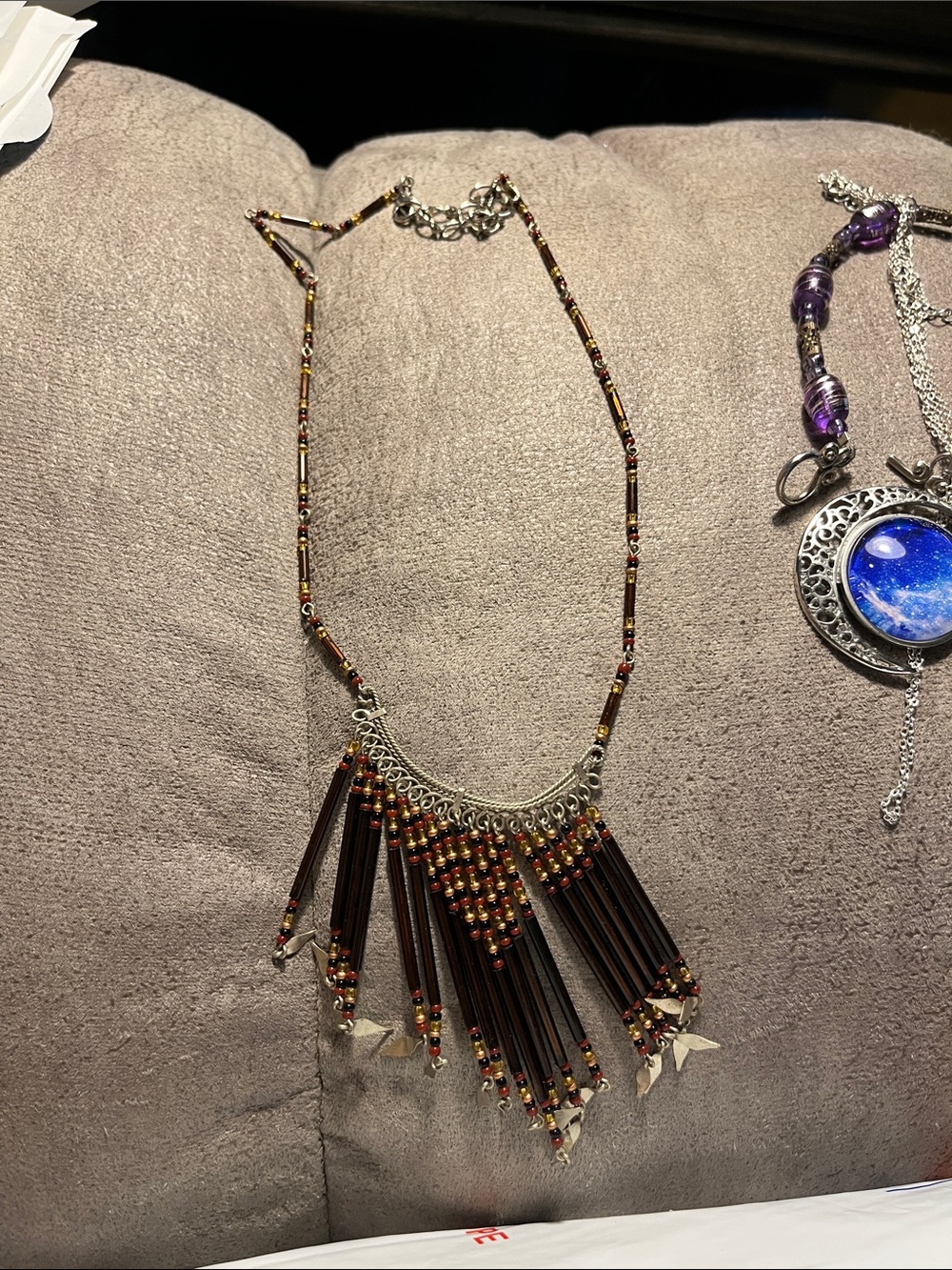 Bohemian Fringe Beaded Necklace — Brown & Gold 1720